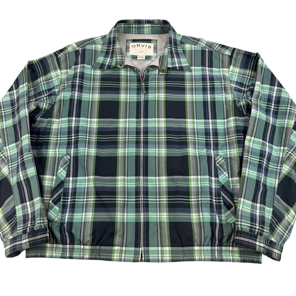 Orvis Sporting Traditions Jacket Mens XL Green Plaid Full Zip 100% Cotton Preppy